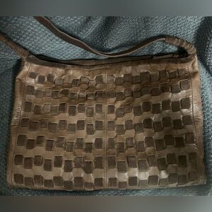Day & Mood Unique Super Soft Brown Woven Leather Tote Bag